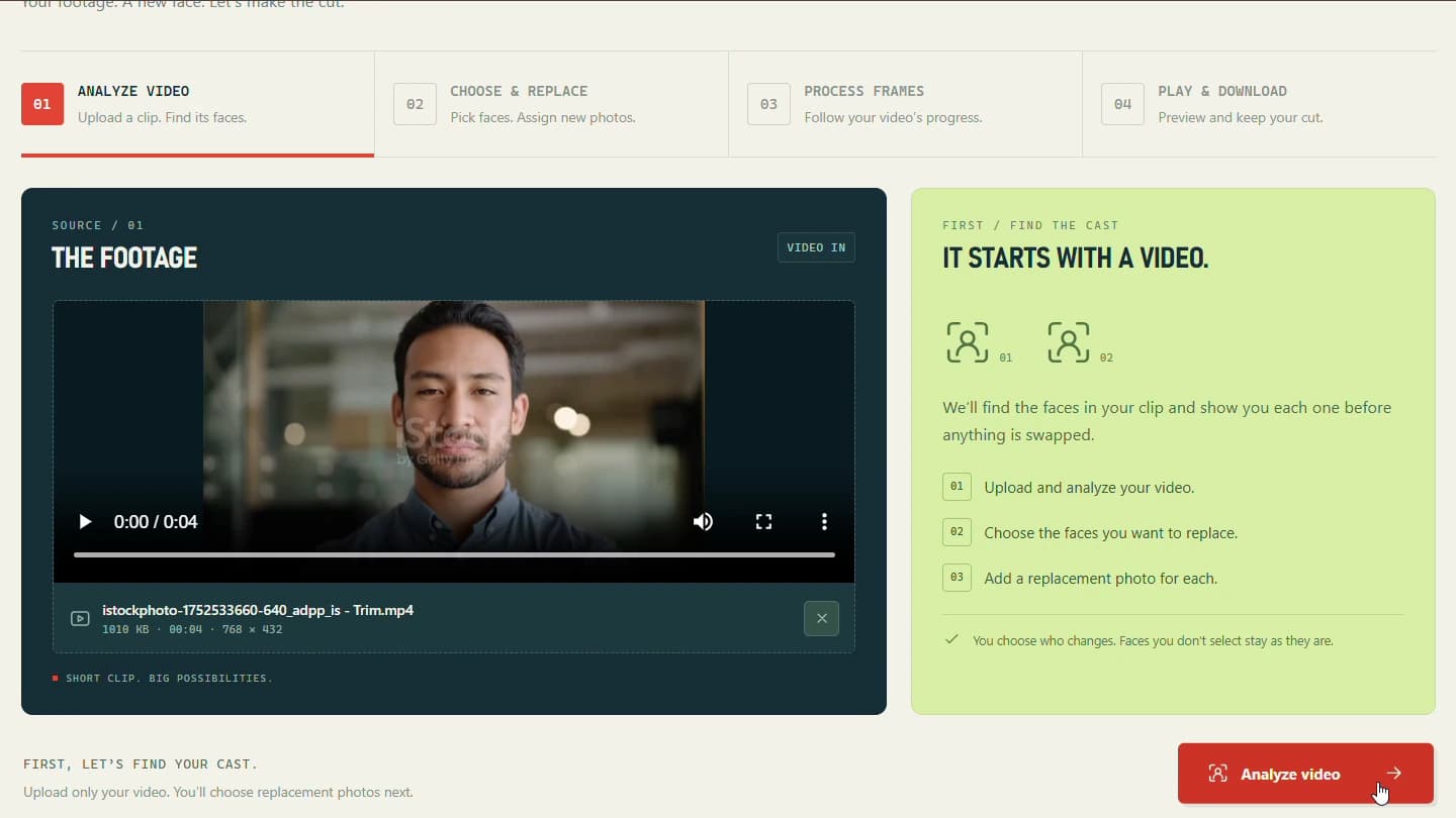 Upload and preview the source video