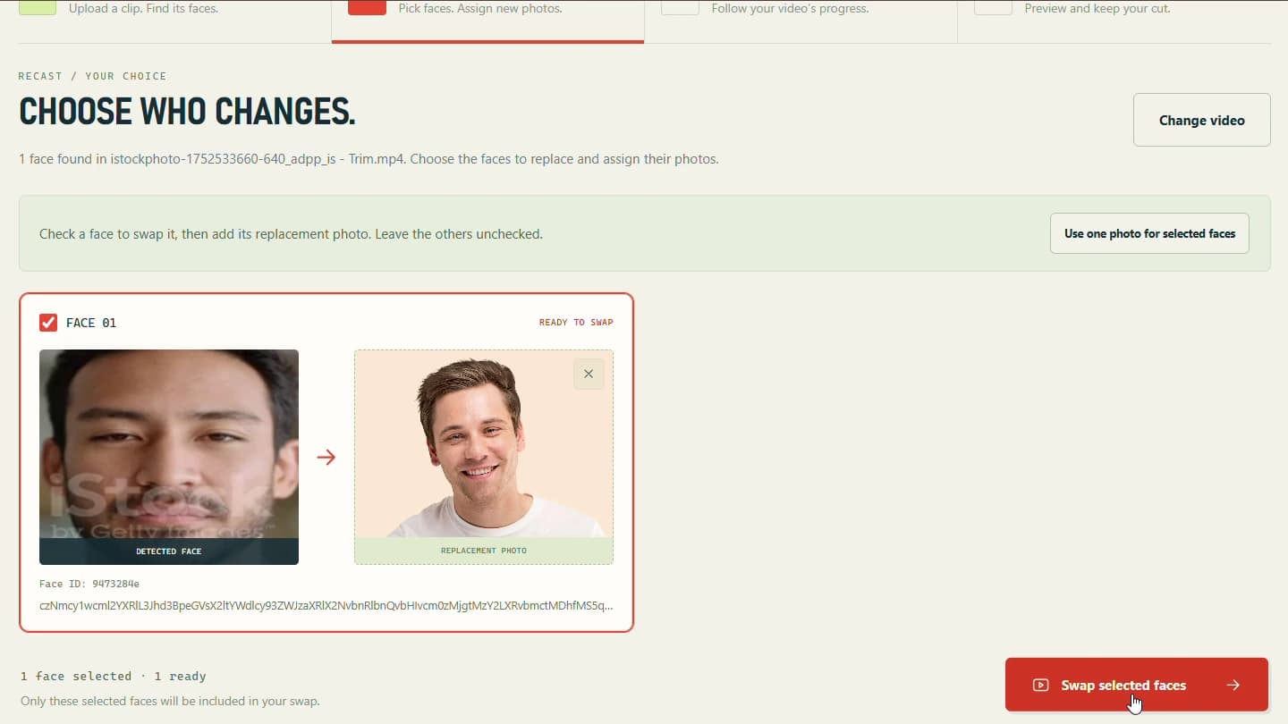 Select detected faces and assign replacement photos