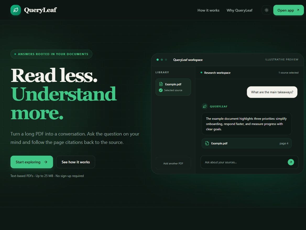 QueryLeaf document research homepage